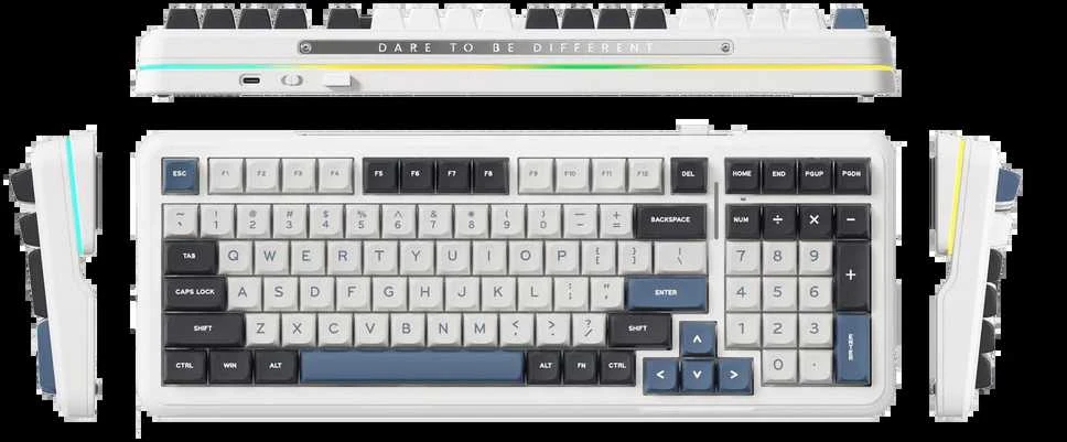MCHOSE K99 belaidė mechaninė klaviatūra| US | Hyacinth Switch | 2.4GHz, BT | Balta-mėlyna