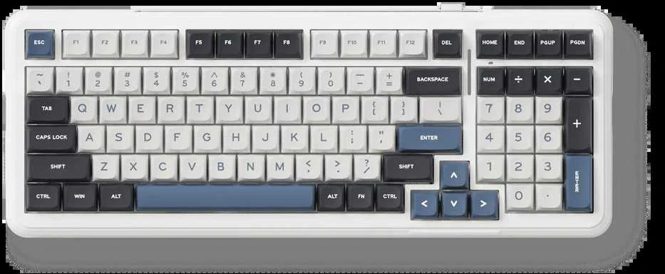 MCHOSE K99 belaidė mechaninė klaviatūra| US | Hyacinth Switch | 2.4GHz, BT | Balta-mėlyna