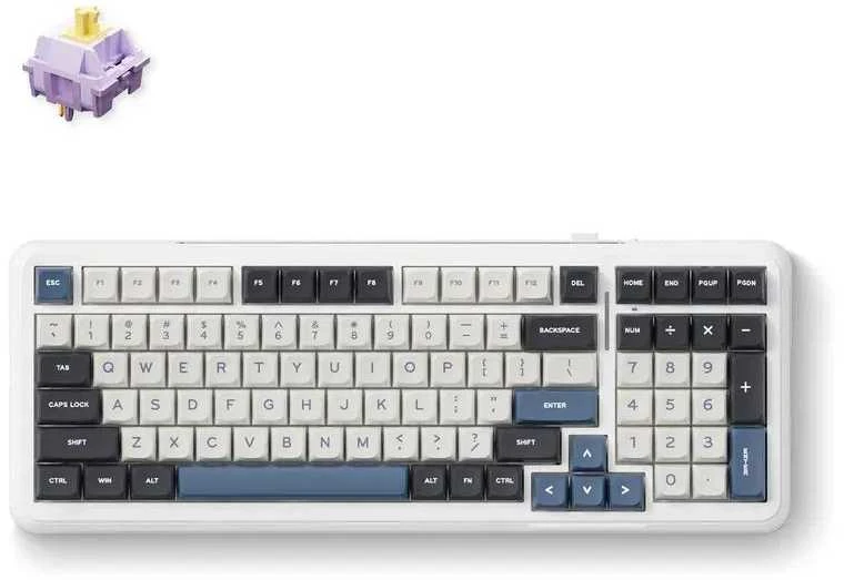 MCHOSE K99 belaidė mechaninė klaviatūra| US | Hyacinth Switch | 2.4GHz, BT | Balta-mėlyna
