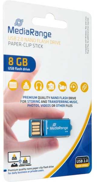 „Mėlyna MediaRange USB Nano“ 8 GB, USB atmintinė – mėlynas, USB-A 2.0, su jungties funkcija