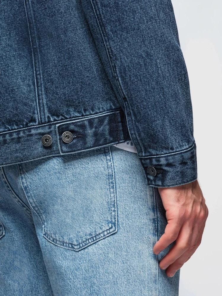 Men's denim katana jacket with washem - mėlynas V4 OM-JADJ-0219