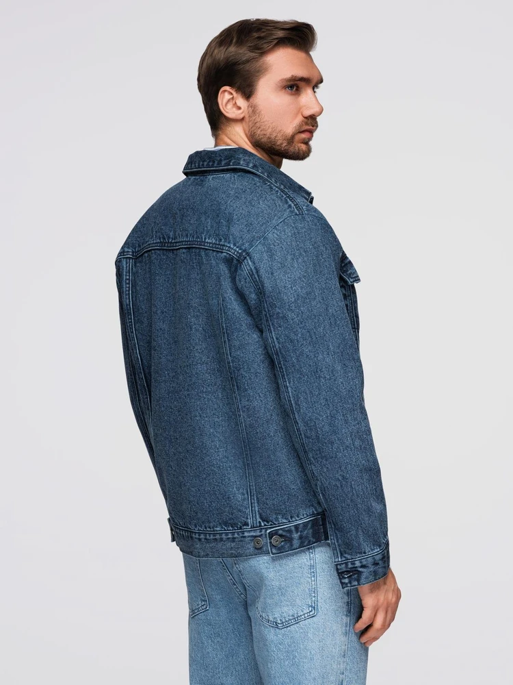 Men's denim katana jacket with washem - mėlynas V4 OM-JADJ-0219