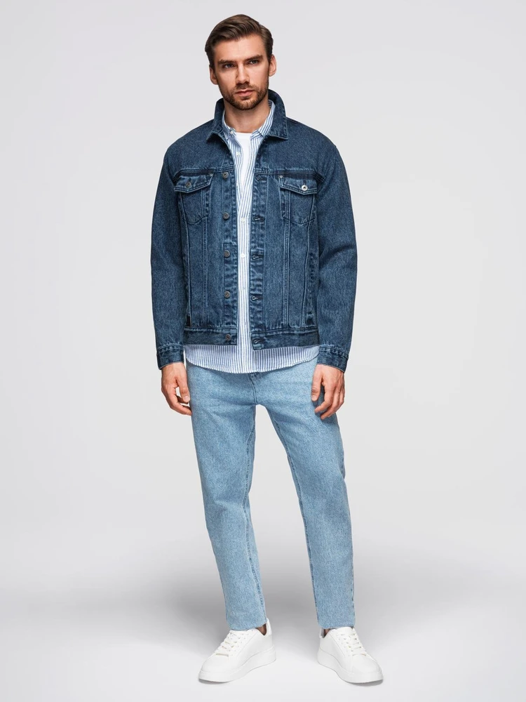 Men's denim katana jacket with washem - mėlynas V4 OM-JADJ-0219