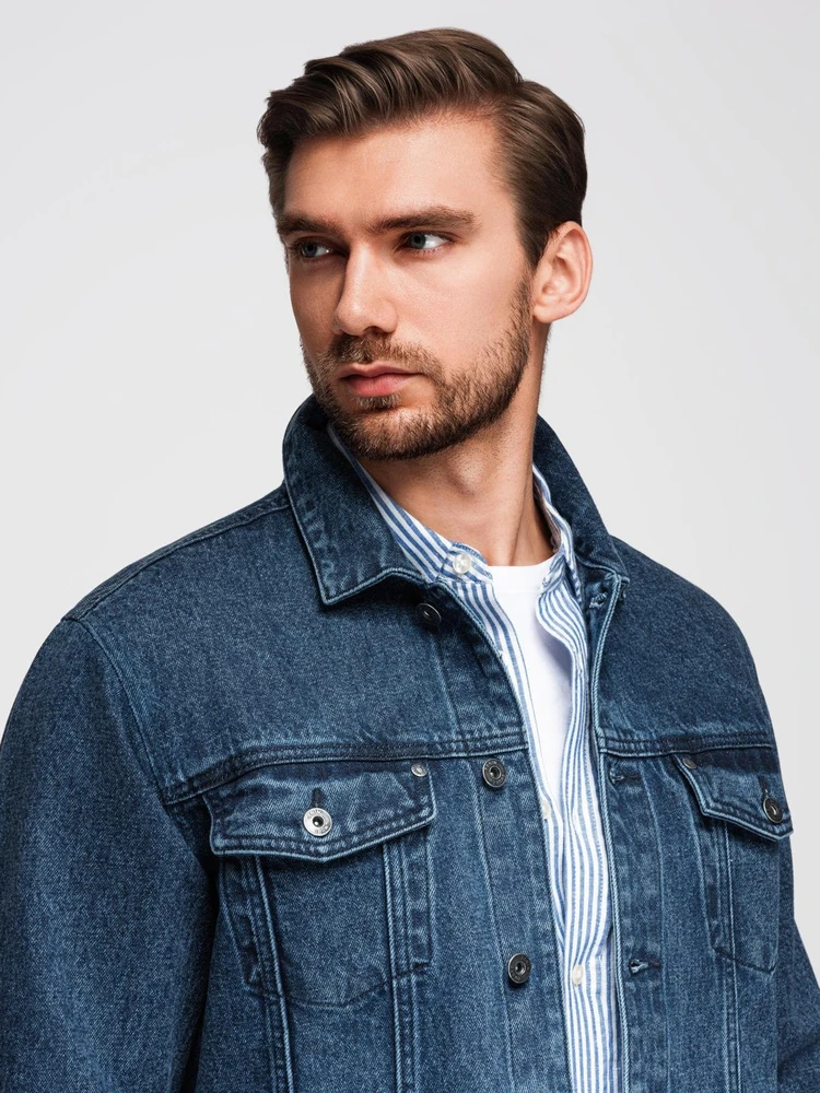 Men's denim katana jacket with washem - mėlynas V4 OM-JADJ-0219