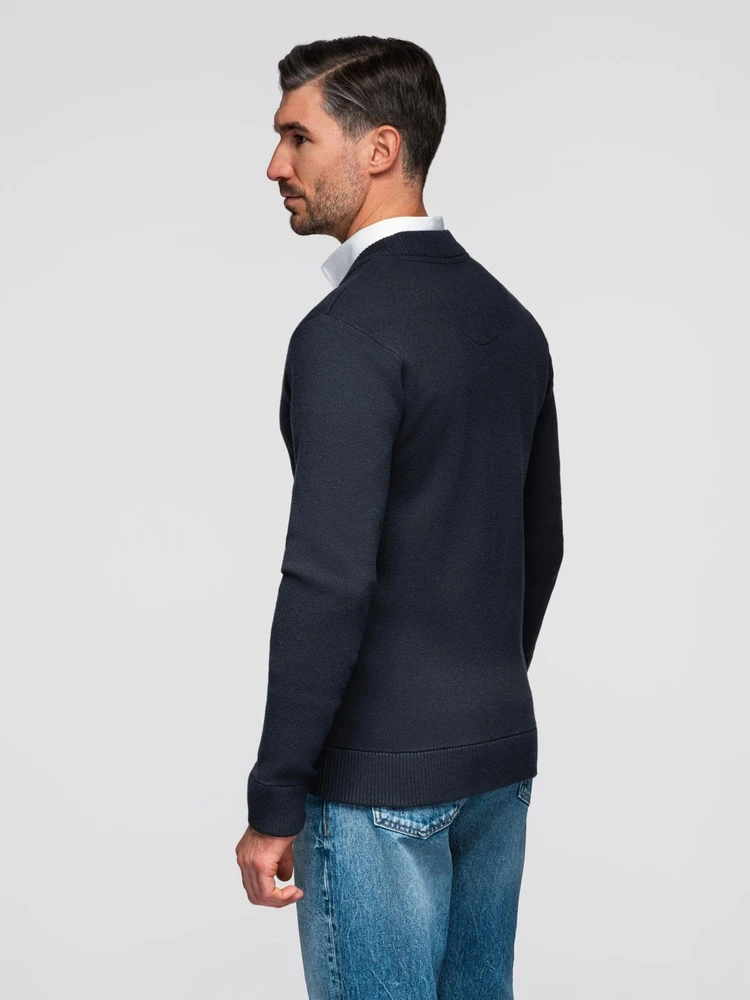 Men's smooth zip sweater - navy mėlynas V1 OM-SWZS-0146