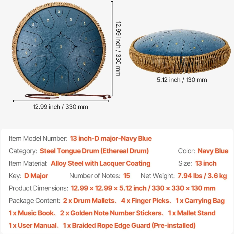 VEVOR Plieninis liežuvėlių būgnas 33 cm, 15 natų