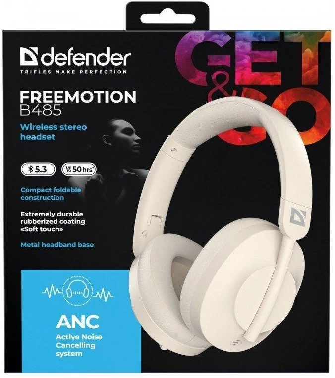 Belaidės ant ausų dedamos ausinės Defender FreeMotion B485 ANC 63486 beige