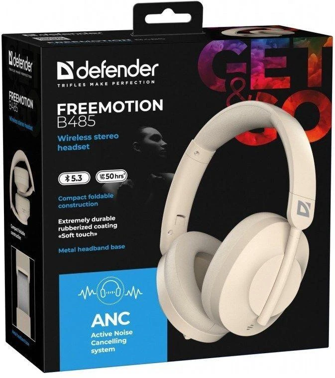 Belaidės ant ausų dedamos ausinės Defender FreeMotion B485 ANC 63486 beige