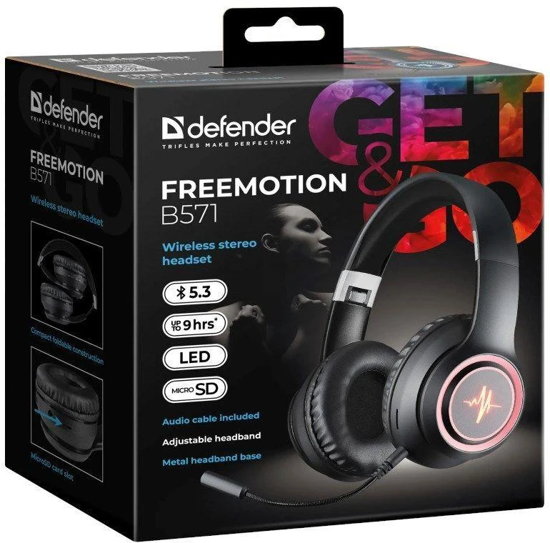 Ausinės DEFENDER BLUETOOTH FREEMOTION B571 Juodas LED