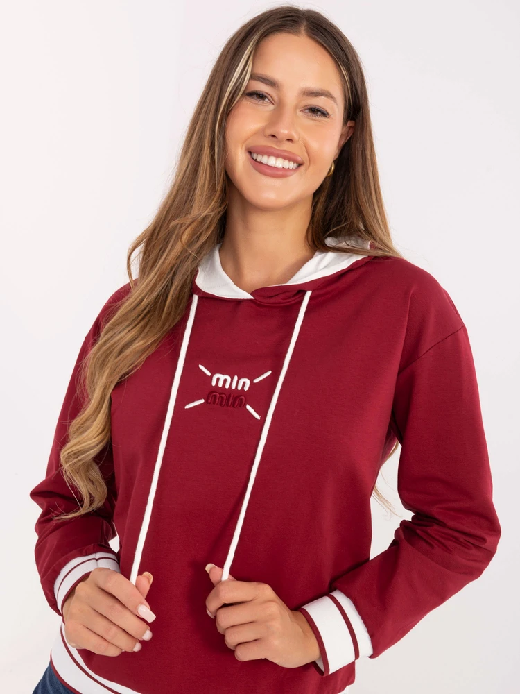 Džemperis moteriškas bordo su gobtuvu Relevance