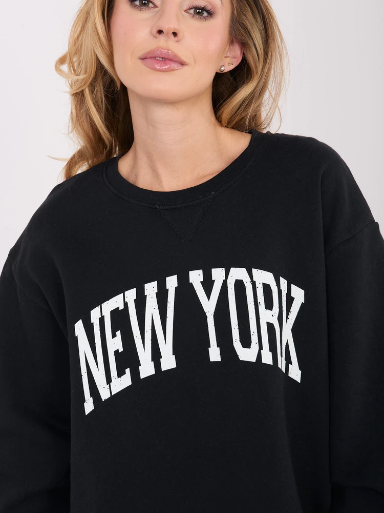Džemperis be gobtuvo juodas su užrašu NEW YORK