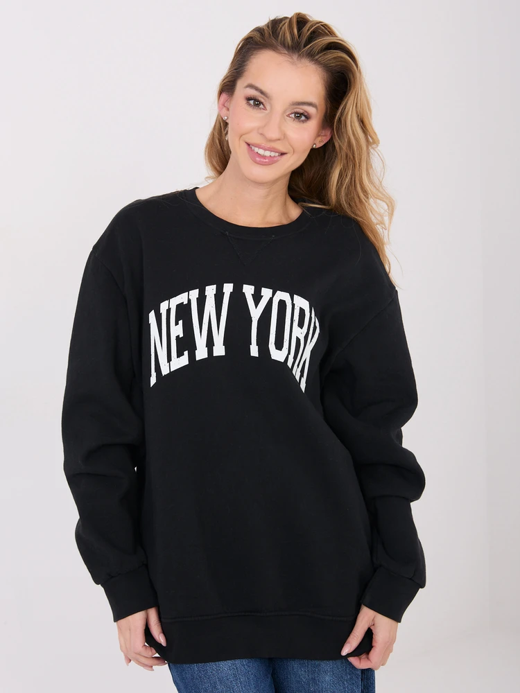Džemperis be gobtuvo juodas su užrašu NEW YORK