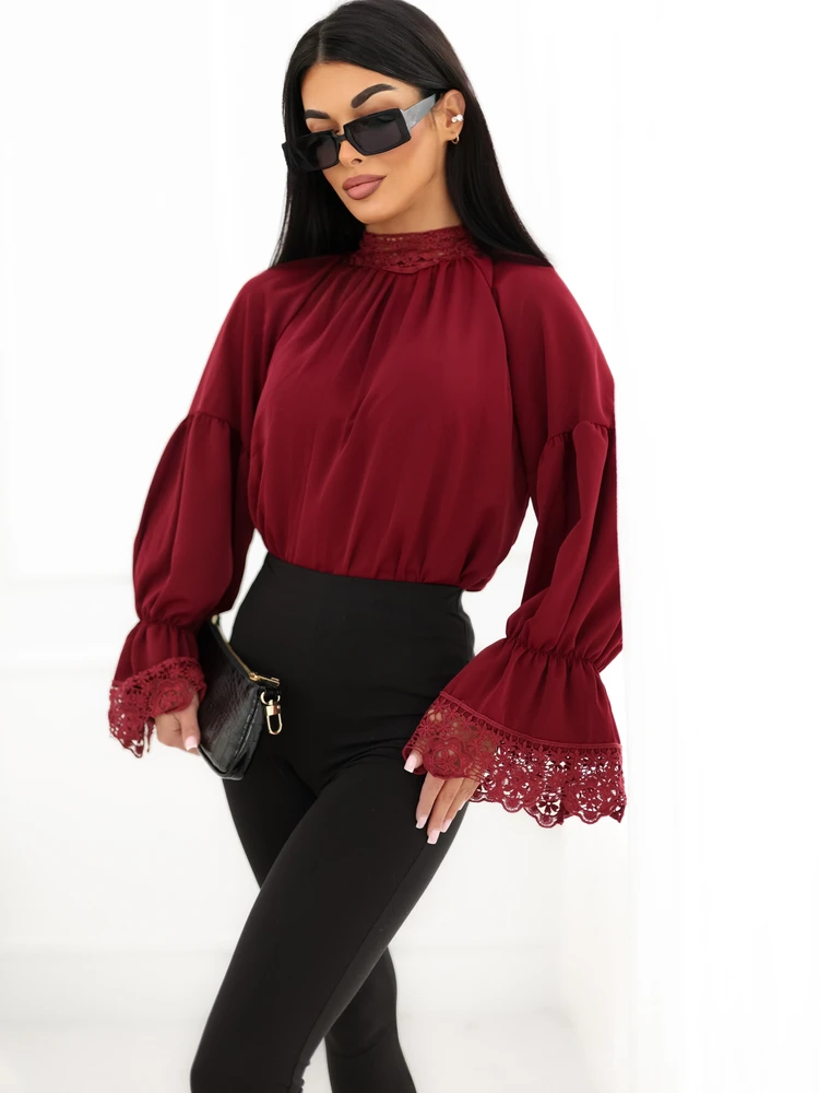 Moteriška proginė palaidinė su stačia apykakle Italy Moda, bordo