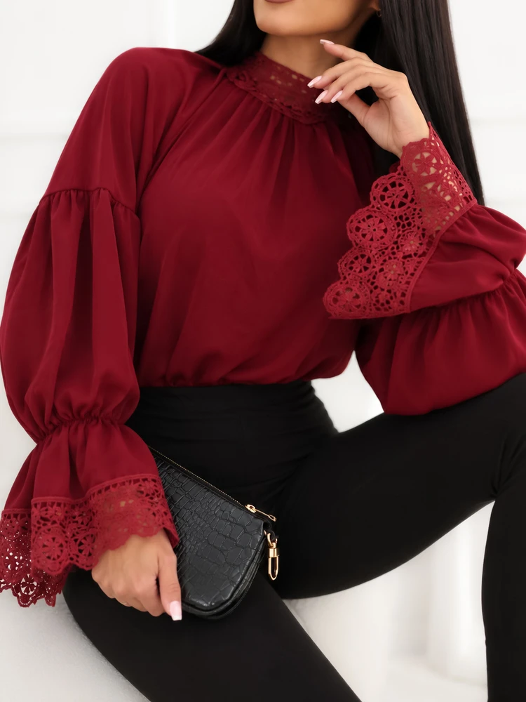Moteriška proginė palaidinė su stačia apykakle Italy Moda, bordo