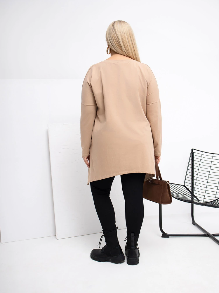 Tunika moterims plus size tamsiai smėlio spalvos