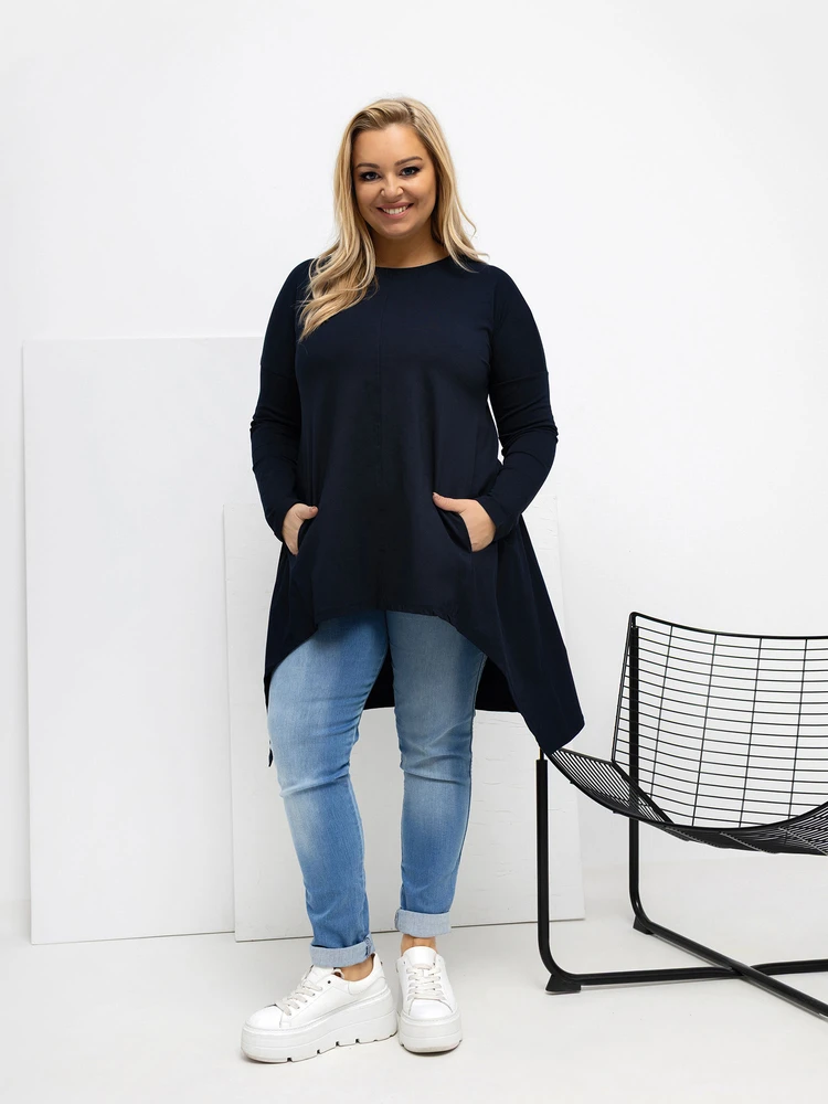 Palaidinė moteriška tamsiai mėlyna plus size RV