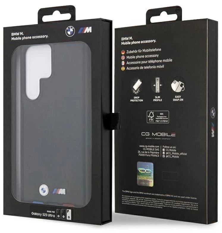 Dėklas BMW BMHCS23L22PTDK S23 Ultra S918 juodos spalvos Leather Stamp Tricolor