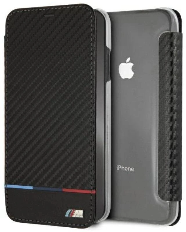 BMW BMTRBKI65PUCARTCBKApple iPhone XS Max book dėklas telefonui juodos spalvos Carbon Tricolor Stripe