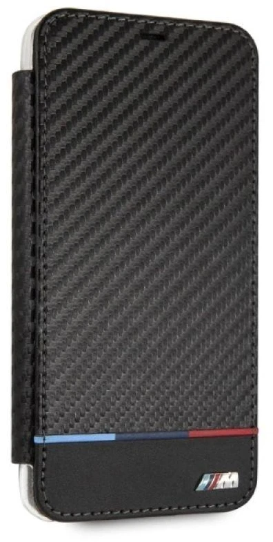 BMW BMTRBKI65PUCARTCBKApple iPhone XS Max book dėklas telefonui juodos spalvos Carbon Tricolor Stripe