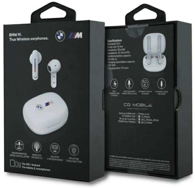 BMW Bluetooth Ausinės BMBEMIATP20LOH TWS + docking station baltos spalvos Printed Logos