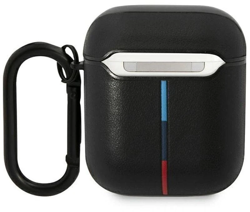 BMW BMA222PVTK AirPods 1/2 dėklas juodas/juodas odinis lenkta linija
