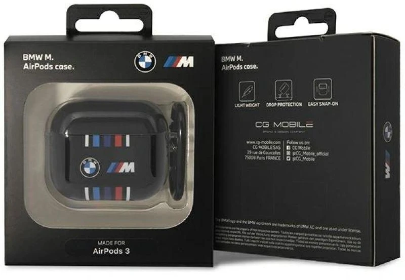 BMW BMA322SWTK AirPods 3 gen dėklas, juodos spalvos, su įvairiaspalvėmis linijomis