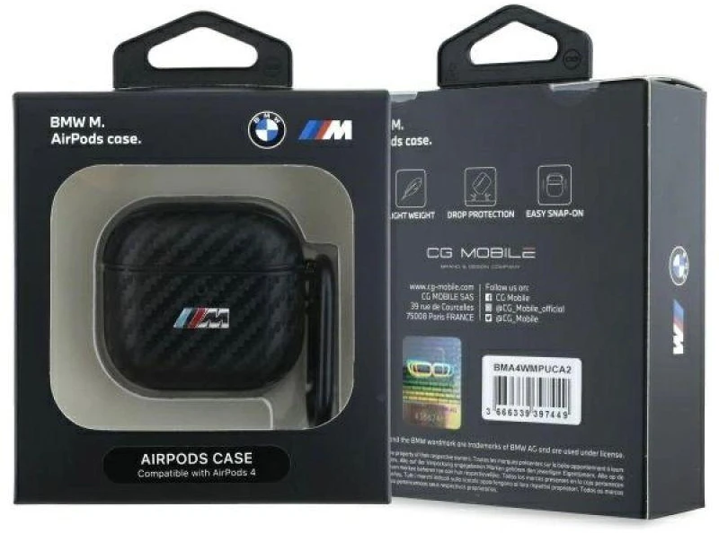 BMW BMA4CMPUCA AirPods 4 dėklas juodos spalvos PU Carbon M Collection