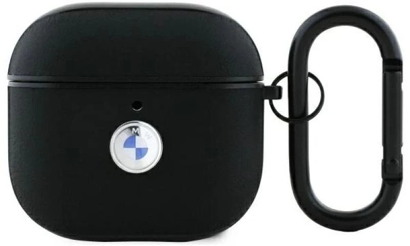 BMW BMA4SSLBK AirPods 4 dėklas juodos spalvos Geniune Leather sidabro spalvos Logo