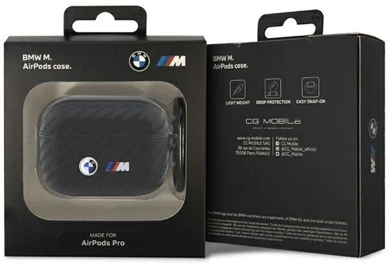 BMW BMAPWMPUCA2 AirPods Pro dėklas juodos spalvos Carbon Double Metal Logo