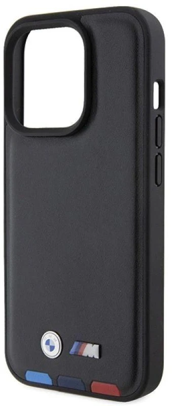 Dėklas BMW BMHCP15L22PTDK Apple iPhone 15 Pro 6.1″ juodos spalvos Leather Stamp Tricolor