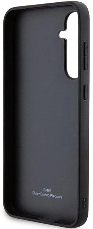 Originalus priekinio skydelio dėklas BMW BMHCS23FESLLBK, skirtas Samsung S23 FE (Leather Hot Stamp / juodas)