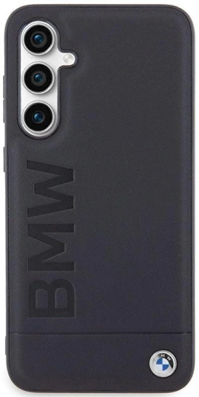 Originalus priekinio skydelio dėklas BMW BMHCS23FESLLBK, skirtas Samsung S23 FE (Leather Hot Stamp / juodas)