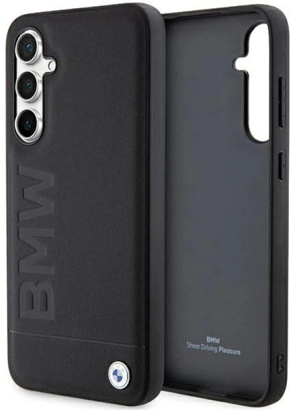 Originalus priekinio skydelio dėklas BMW BMHCS23FESLLBK, skirtas Samsung S23 FE (Leather Hot Stamp / juodas)