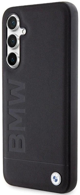 Originalus priekinio skydelio dėklas BMW BMHCS23FESLLBK, skirtas Samsung S23 FE (Leather Hot Stamp / juodas)