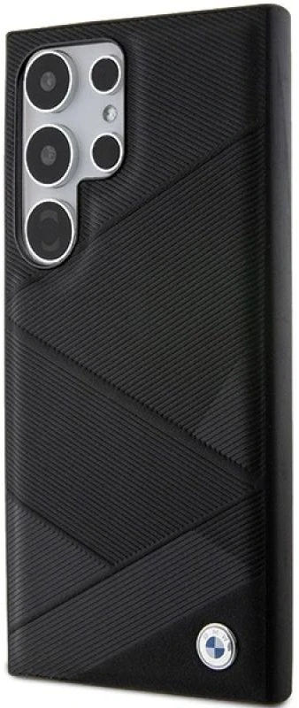 Dėklas BMW BMHCS24L23RCGPK S24 Ultra S928 juodos spalvos kietas dėklas Signature Leather Crossing Lines Pattern