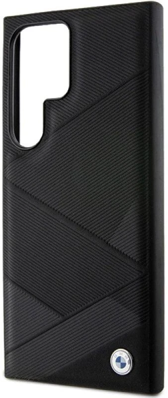Dėklas BMW BMHCS24L23RCGPK S24 Ultra S928 juodos spalvos kietas dėklas Signature Leather Crossing Lines Pattern