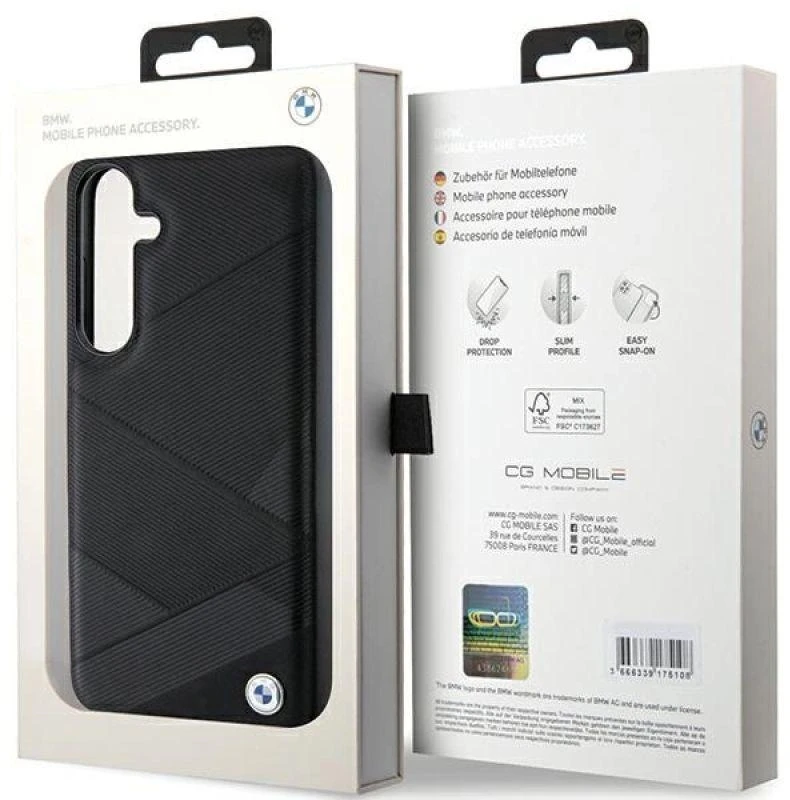 Samsung Galaxy S24 Plus BMW dėklas Signature odinis Crossing Lines Pattern (BMHCS24M23RCGPK) juodos spalvos