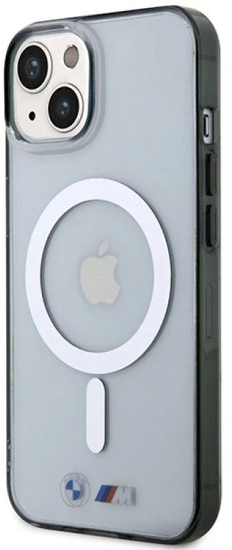 BMW BMHMP14SHCRS dėklas Apple iPhone 14 15 13 6.1″ skaidrus kietas dėklas Sidabrinis Ring MagSafe