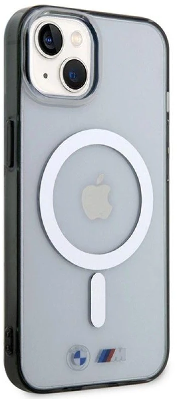 BMW BMHMP14SHCRS dėklas Apple iPhone 14 15 13 6.1″ skaidrus kietas dėklas Sidabrinis Ring MagSafe