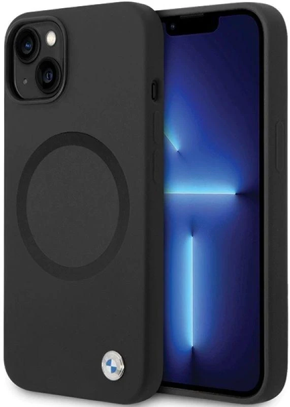 Dėklas BMW BMHMP14SSILBK2 Apple iPhone 14 15 13 6.1″ juodos spalvos Signature Liquid Silicone MagSafe