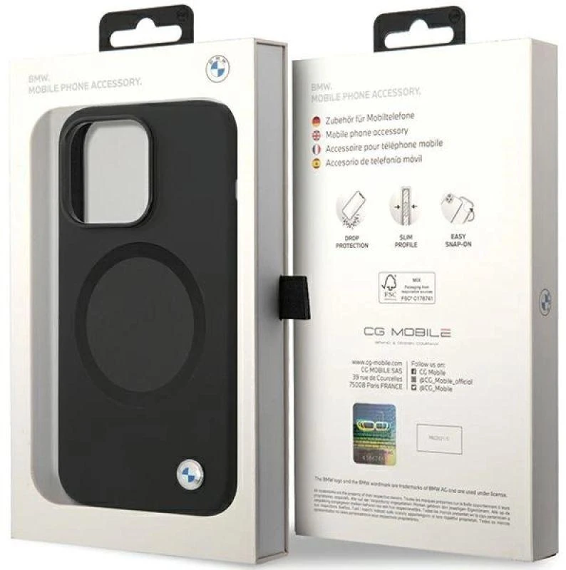 Dėklas BMW BMHMP14XSILBK2 Apple iPhone 14 Pro Max 6.7″ juodos spalvos Signature Liquid Silicone MagSafe