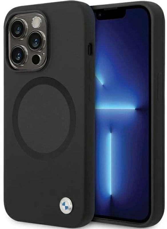 Dėklas BMW BMHMP14XSILBK2 Apple iPhone 14 Pro Max 6.7″ juodos spalvos Signature Liquid Silicone MagSafe