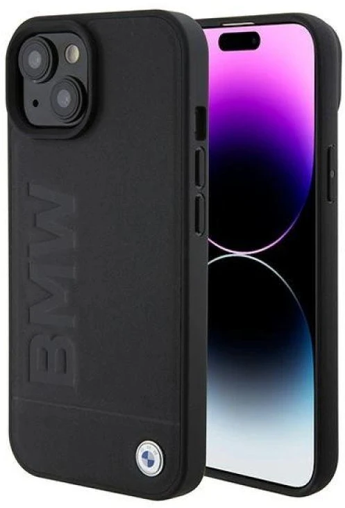 BMW BMHMP15SSLLBK Apple iPhone 15 14 13 6.1″ juodos spalvos Magsafe kietas dėklas Signature Logo Imprint