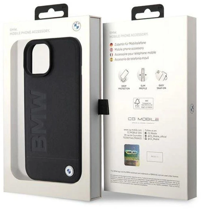 BMW BMHMP15SSLLBK Apple iPhone 15 14 13 6.1″ juodos spalvos Magsafe kietas dėklas Signature Logo Imprint