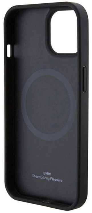 BMW BMHMP15SSLLBK Apple iPhone 15 14 13 6.1″ juodos spalvos Magsafe kietas dėklas Signature Logo Imprint