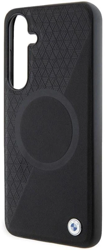 Dėklas BMW BMHMS24S23RTPK S24 S921 juodos spalvos kietas dėklas Signature Leather Half Textured & Circle MagSafe