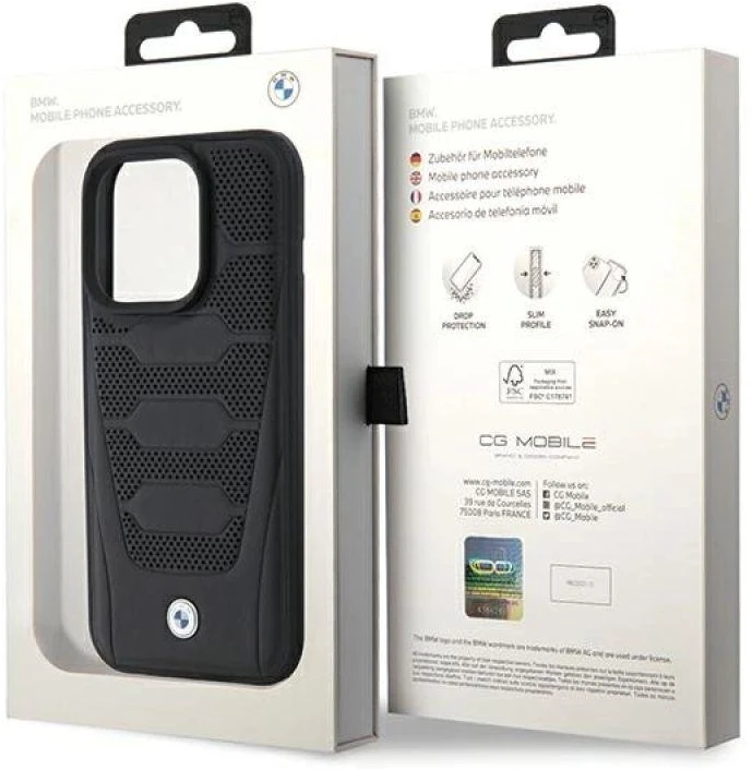 BMW Leather Seats Pattern dėklas iPhone 15 Pro Max - juodas