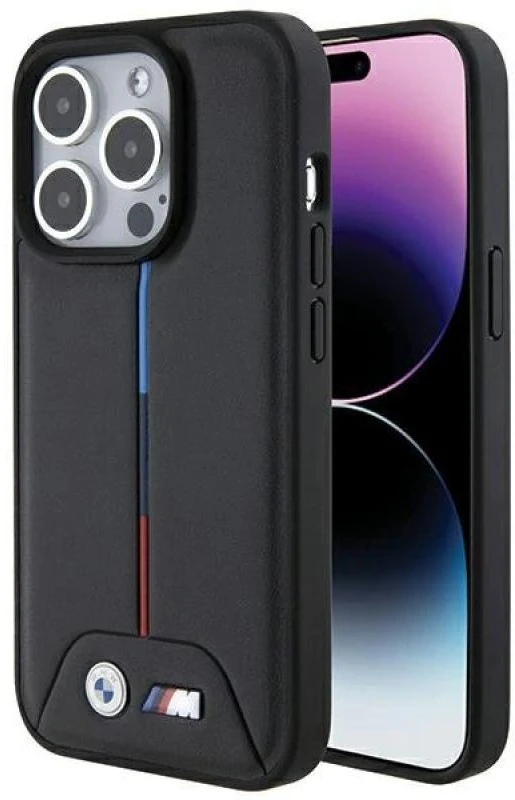 Dėklas BMW BMHCP15L22 PVTK Apple iPhone 15 Pro 6.1″ juodos spalvos kietas dėklas Quilted Tricolor