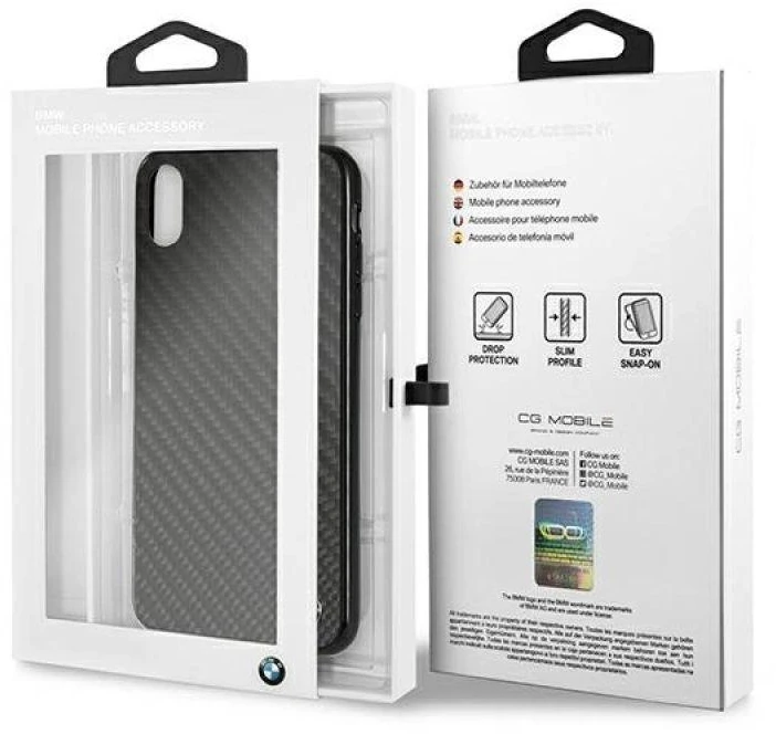 kietas dėklas BMW BMHCI65MBC Apple iPhone Xs Max juodos spalvos Siganture-Carbon
