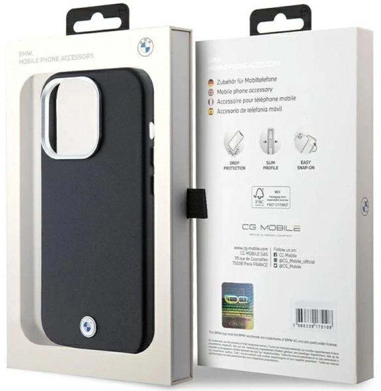 Dėklas BMW BMHMP14X23PUFWK Apple iPhone 14 Pro Max 6.7″ juodos spalvos Signature Wrapped Metal MagSafe